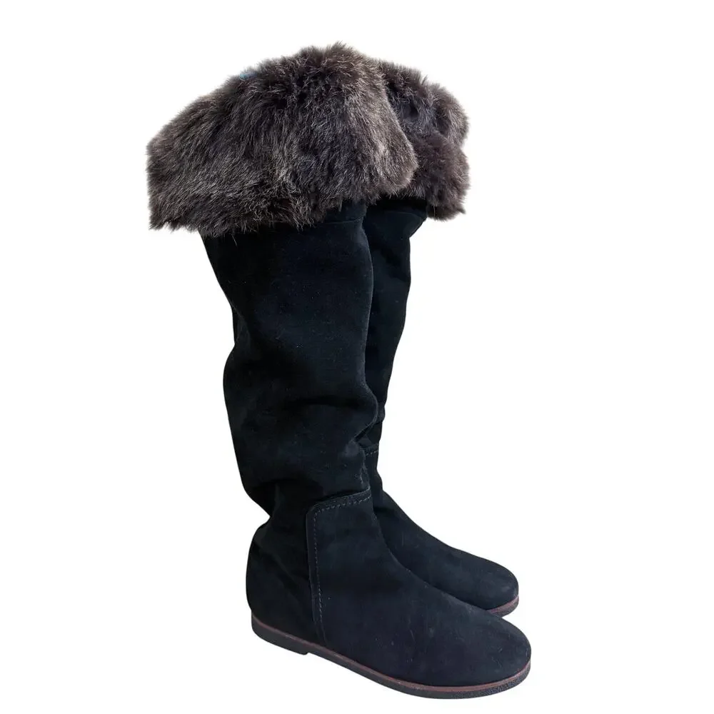Sam Edelman Black Suede Over the Knee Boots w Fur Trim Women's Size 8 Pull On